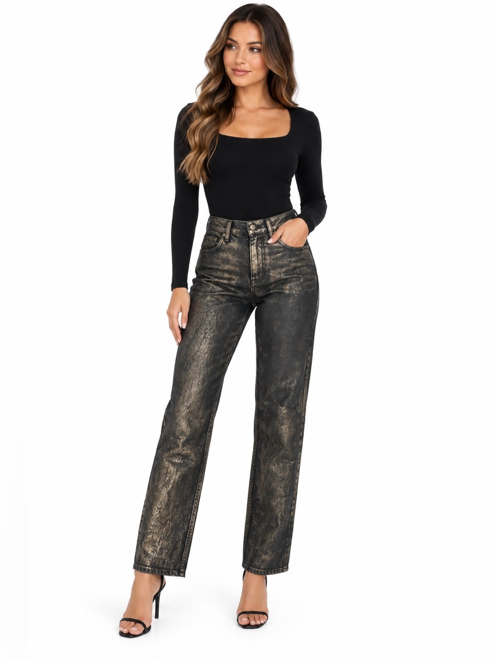 Free People We The Free CRVY Georgine Foil High Rise Jeans Size 27